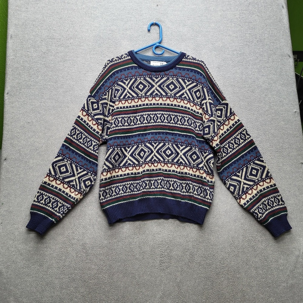 VINTAGE Trend Basics‎ Men Sweater X-LARGE Navy Fair Isle Grunge 80s 90s